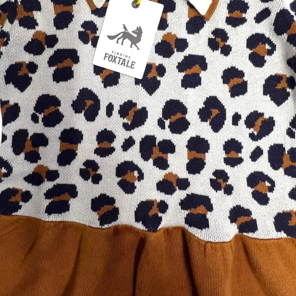 New Finding FoxTale Girls Wild Side Sweater Dress‎ Leopard Size 6